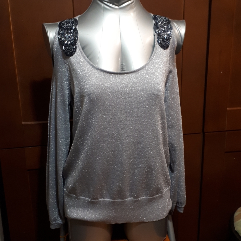 Cold shoulder sparkle sweater New Years Attire.   #1